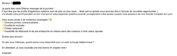 Ah ouais, une mutuelle et des tickets restos !
Truc jamais vu dans l'info !
Je signe DIRECT ! (non)
